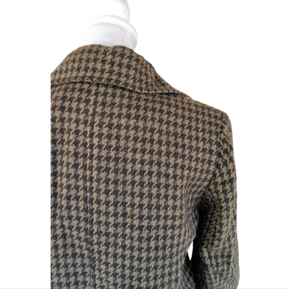 Lauren Ralph Lauren Chocolate Brown & Tan Wool Blend Houndstooth Coat Size 6 - Picture 5 of 6